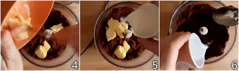 b. voeg boter en melk toe aan gemalen koekjes