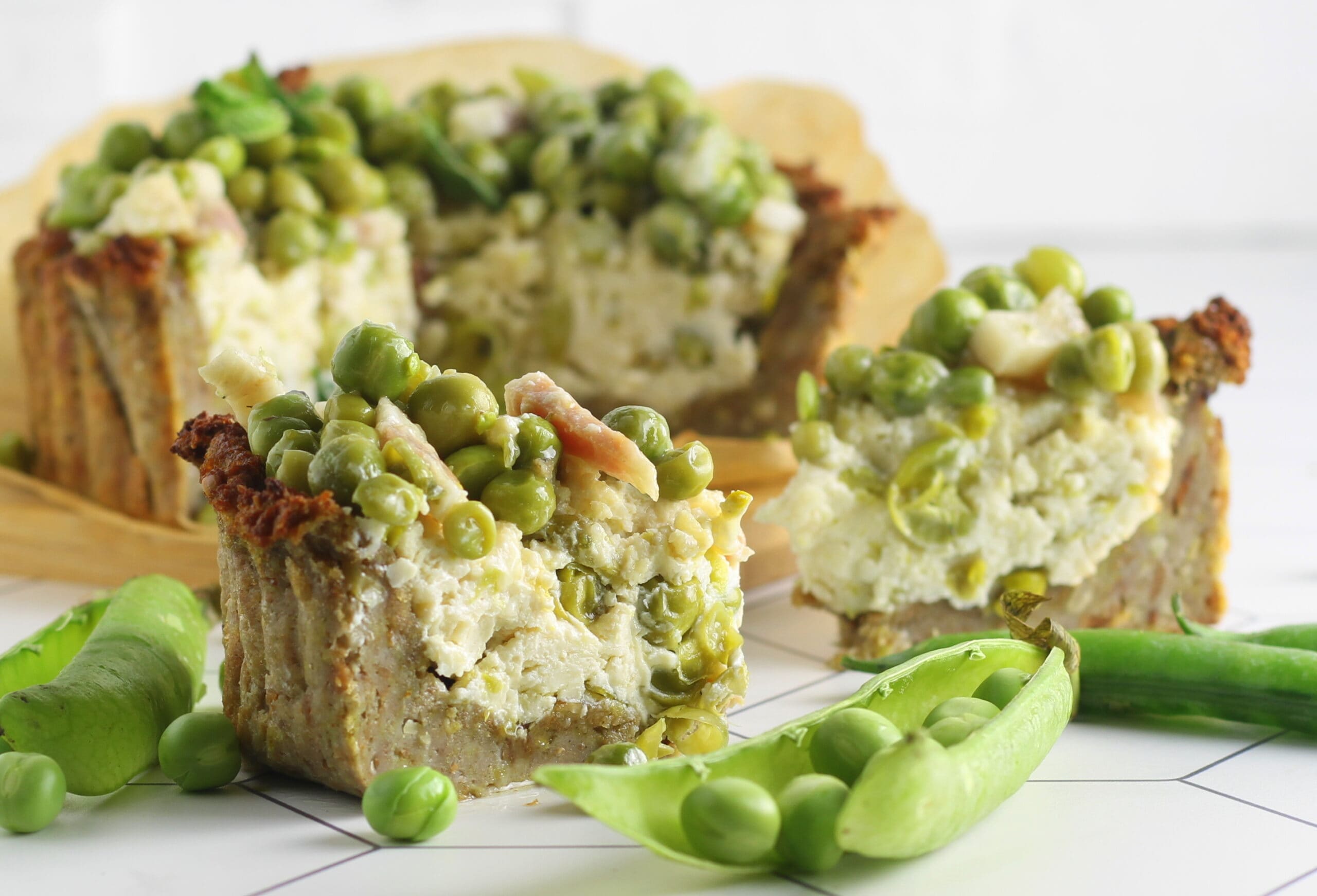 Broodtaart met ricotta en erwten