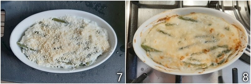c. laat de sperziebonen in de oven gratineren