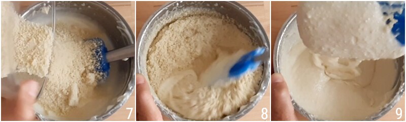 c. gemalen amandelen toevoegen aan het beslag van de ricottacake zonder meel