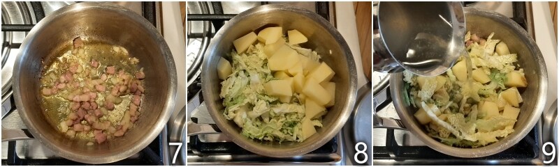 c. rauwe aardappelen en savooikool toevoegen
