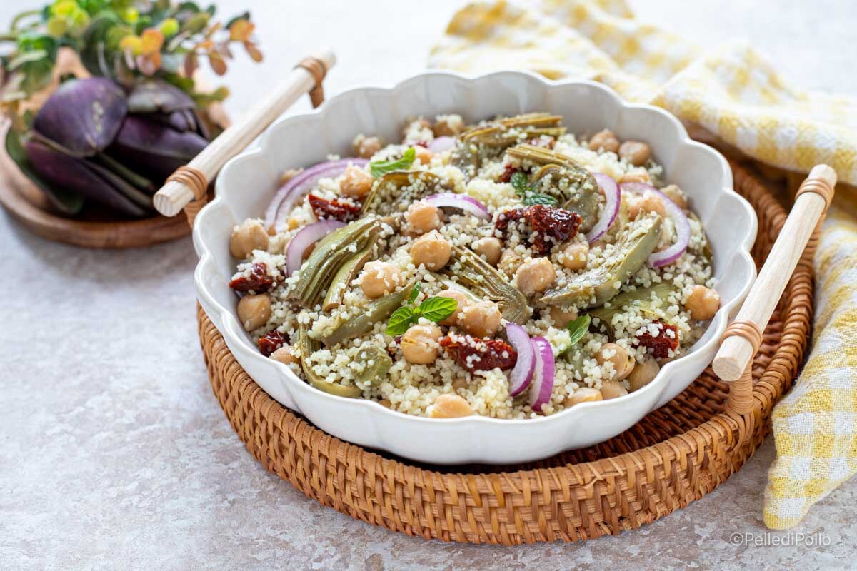 Couscous met artisjokken en kikkererwten