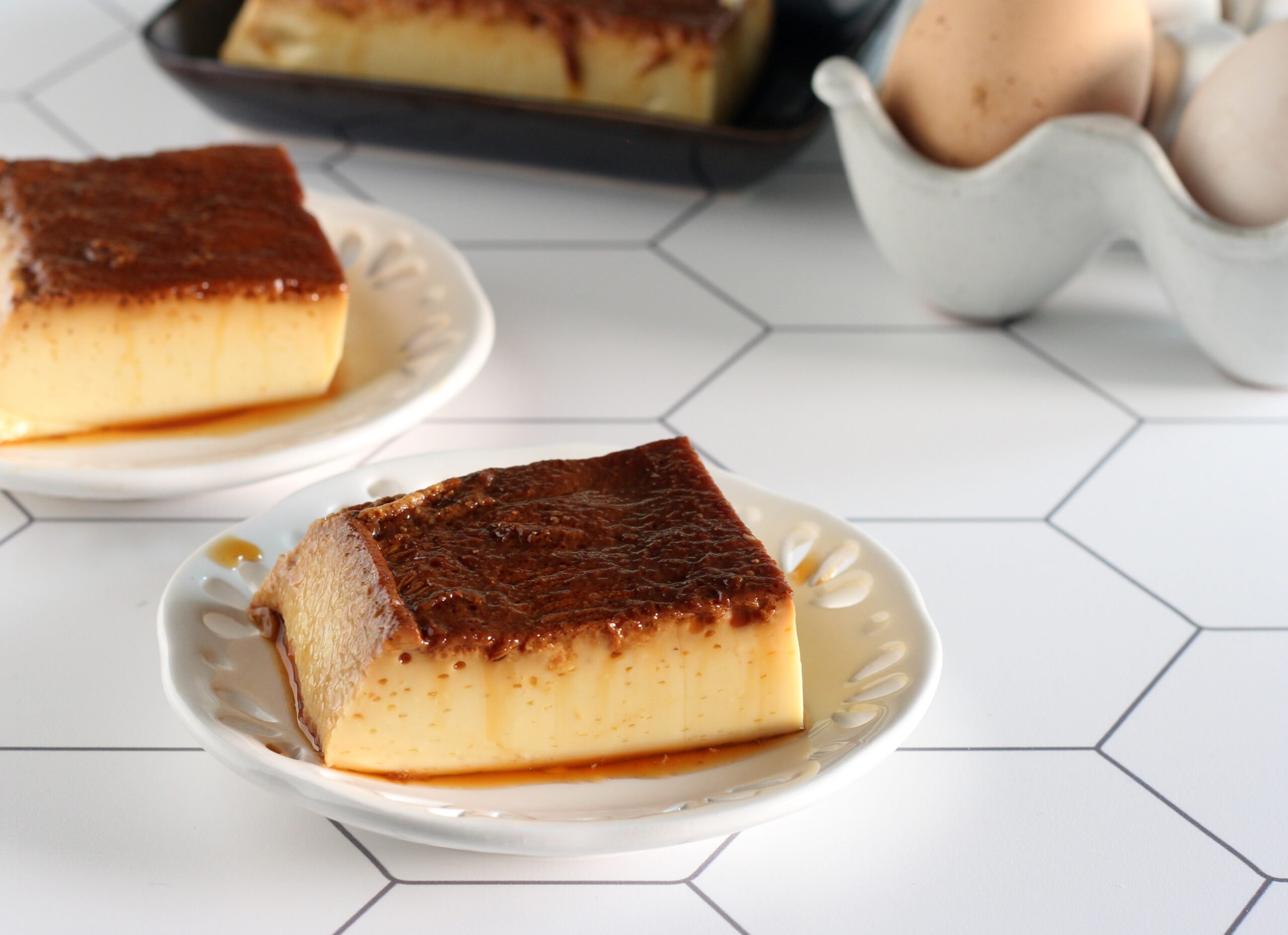 Crème caramel gebakken in de oven