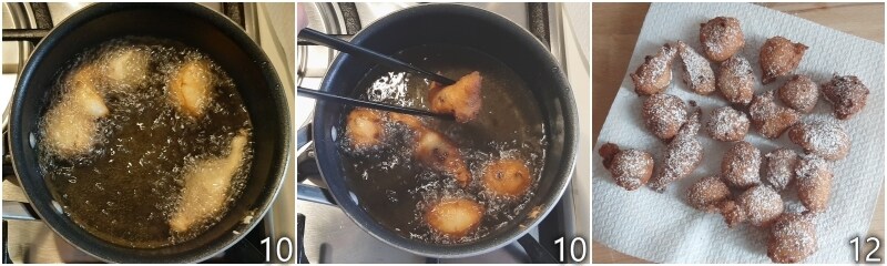 d. frituur de zeppole in overvloedige hete olie