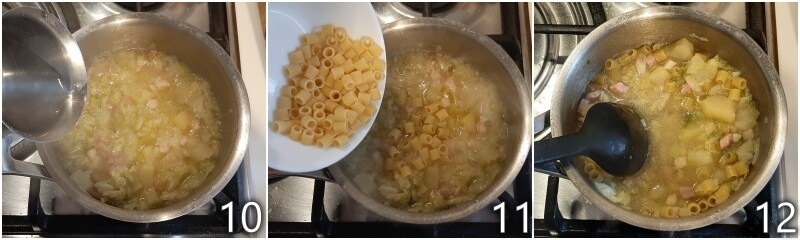 d. pasta aan de soep toevoegen