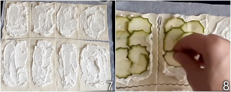 d. voeg de courgettes toe aan de hartige bladerdeegtaartjes