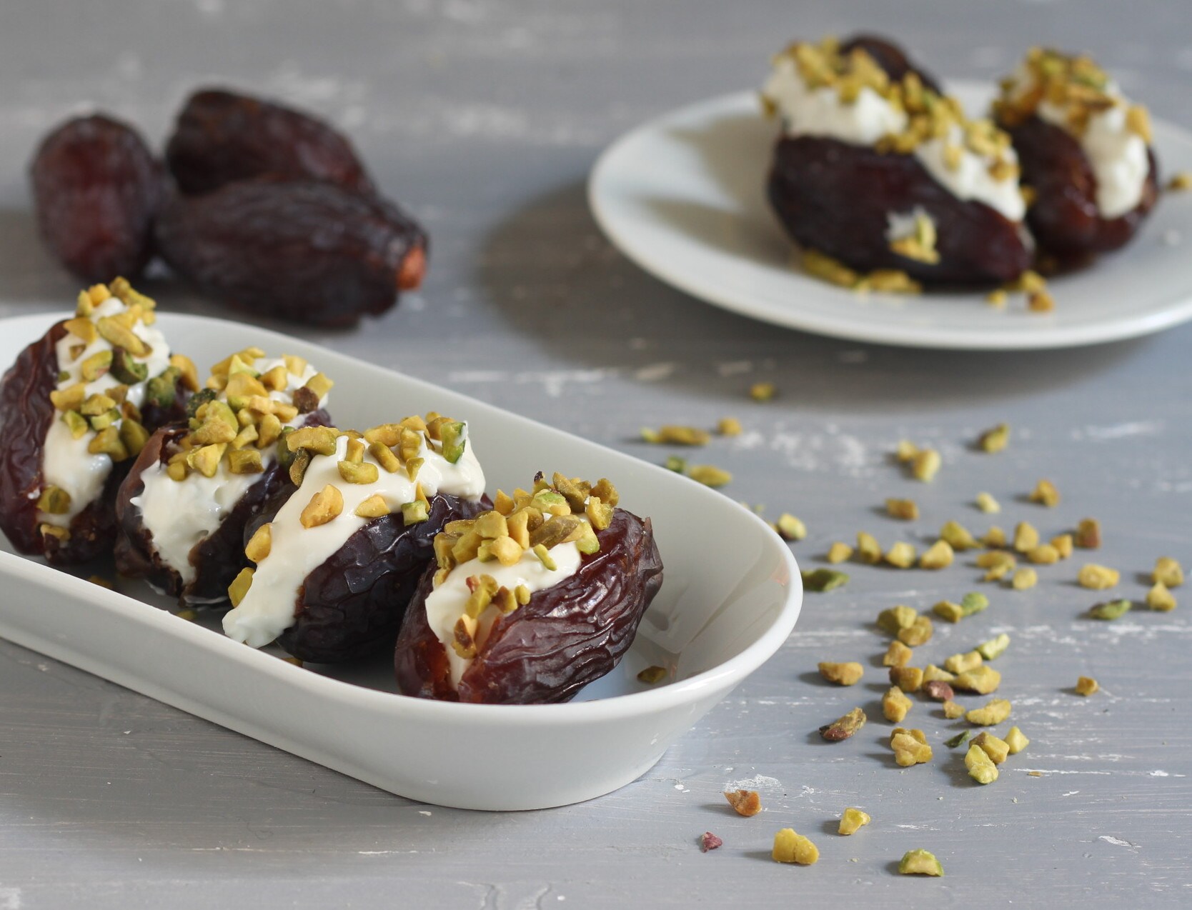 Dadels gevuld met gorgonzola en pistachenoten