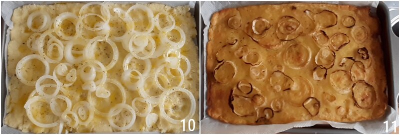 e. bak de aardappel en uien focaccia tot hij goudbruin en krokant is