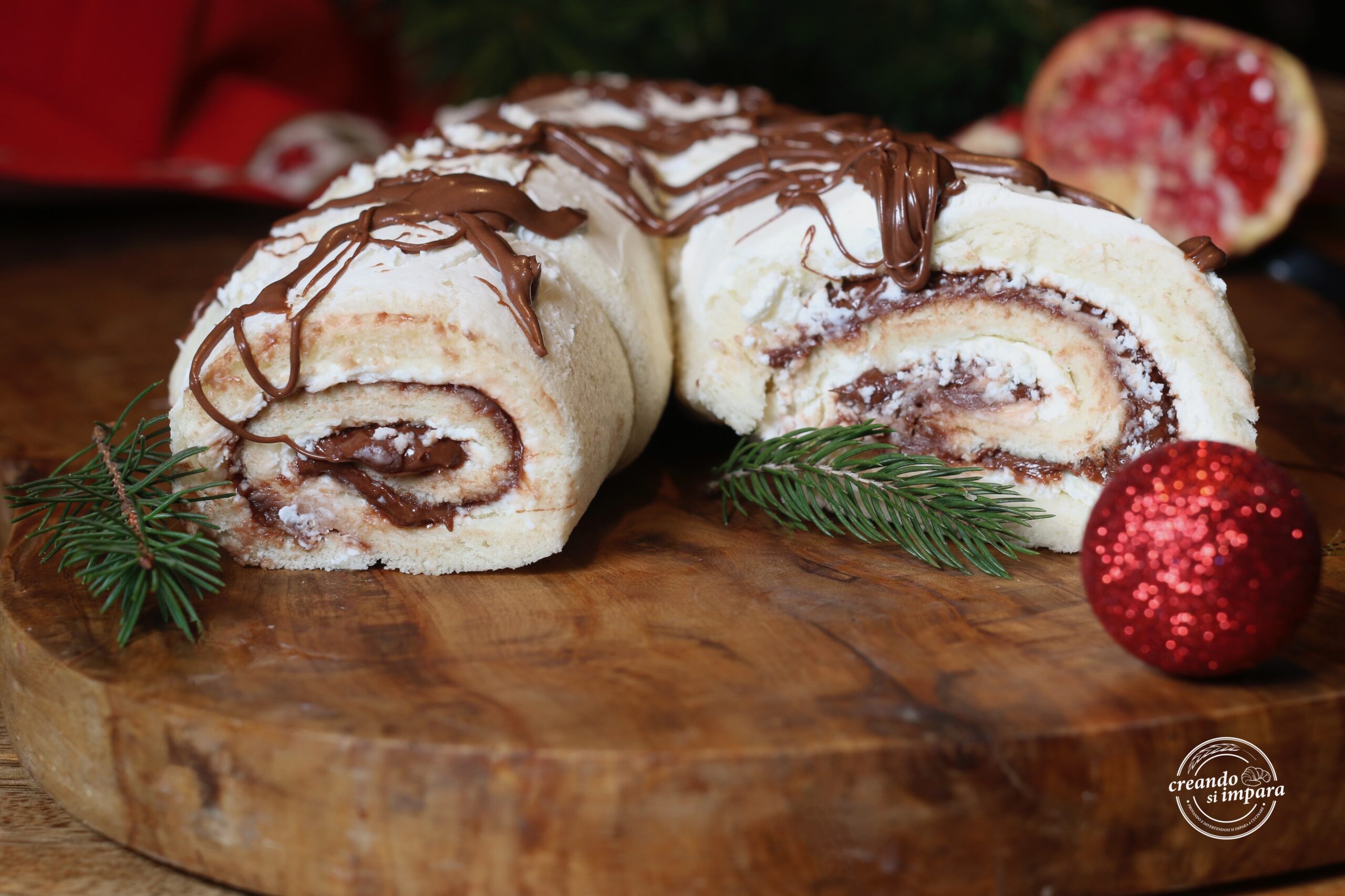 Eenvoudige boomstam met mascarpone en nutella