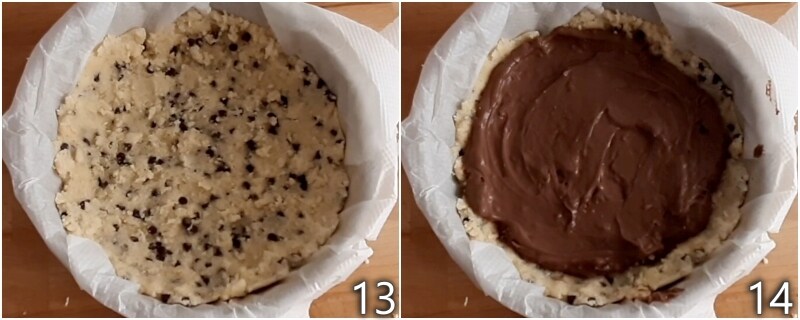 f. de cookie taart vullen met chocolade banketbakkersroom