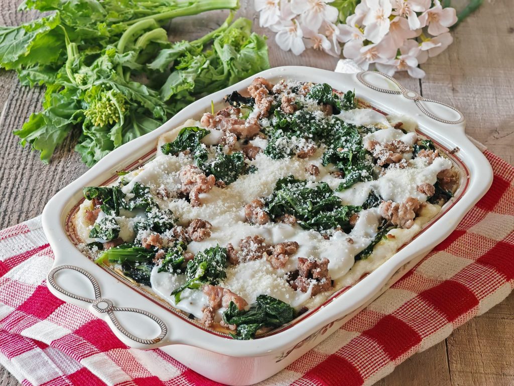Lasagne met raapstelen en worst