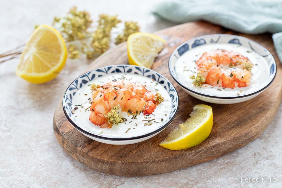 Garnalen met burrata-crème