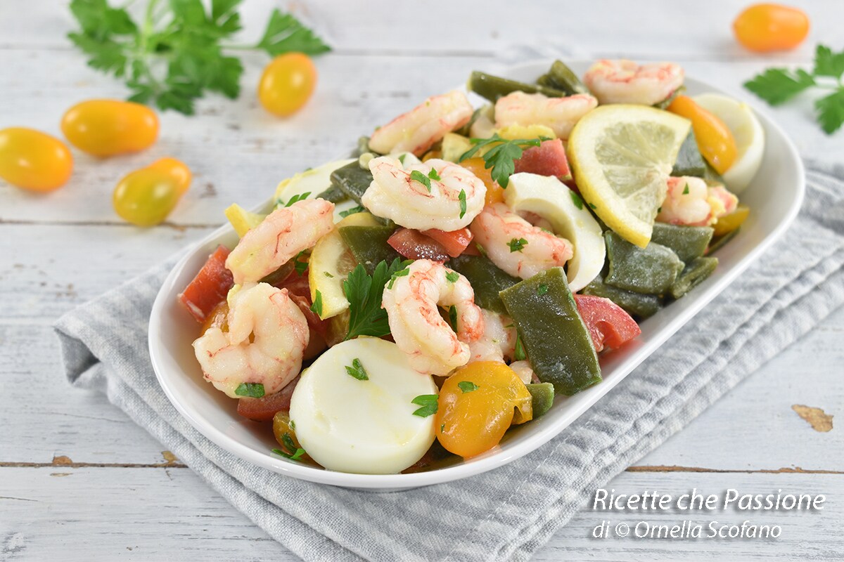 Salade van garnalen met sperziebonen