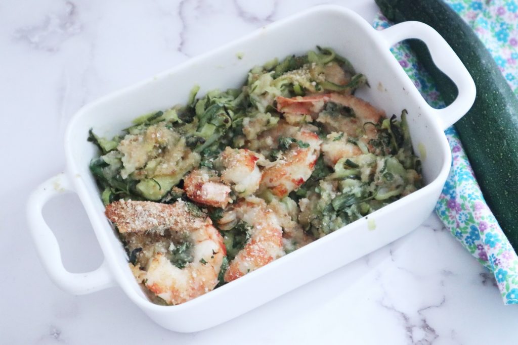 gegratineerde garnalen en courgettes