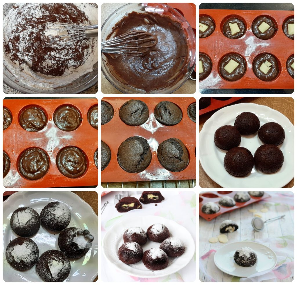 Cacaocakejes met witte chocoladevulling