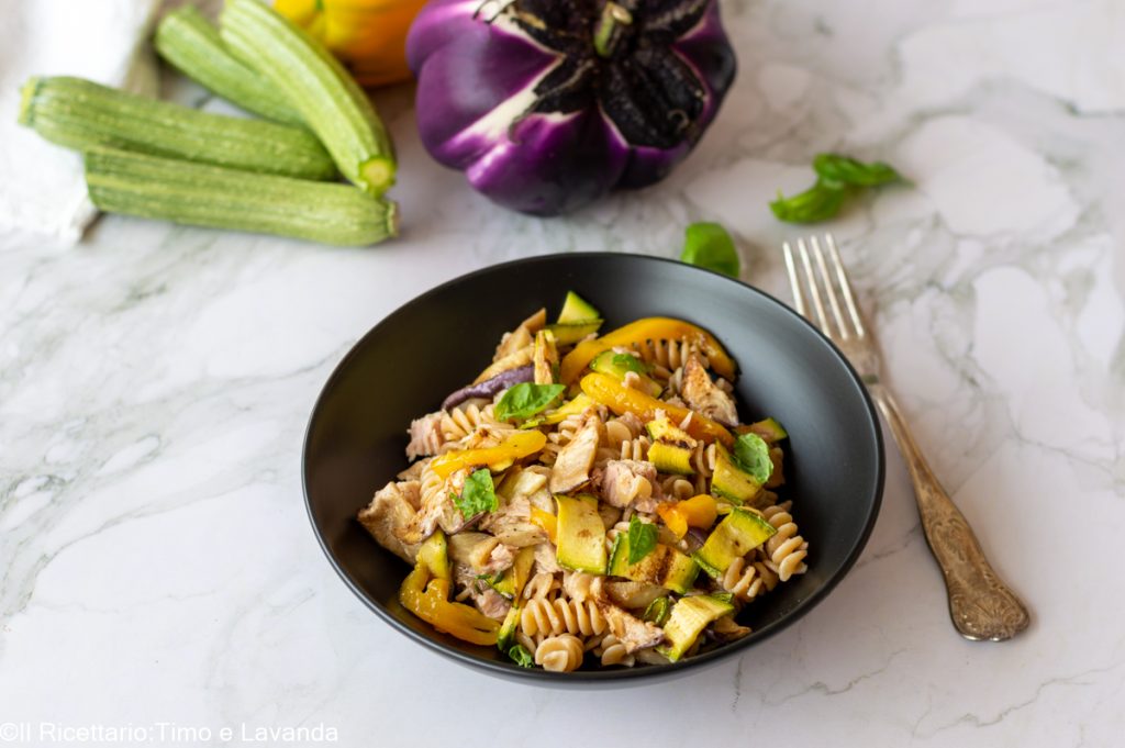 koude pasta met gegrilde groenten