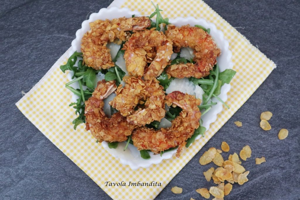 Krokante garnalen met cornflakes