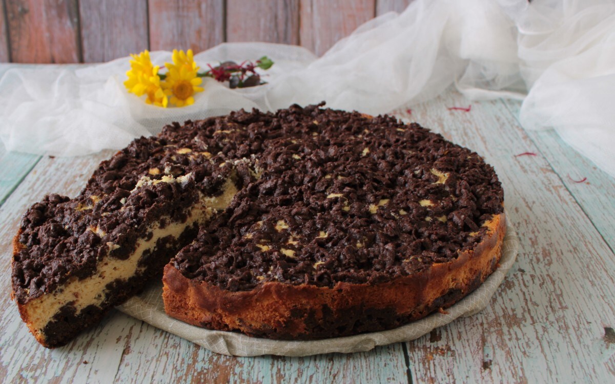 Kruimeltaart met cacao en ricotta