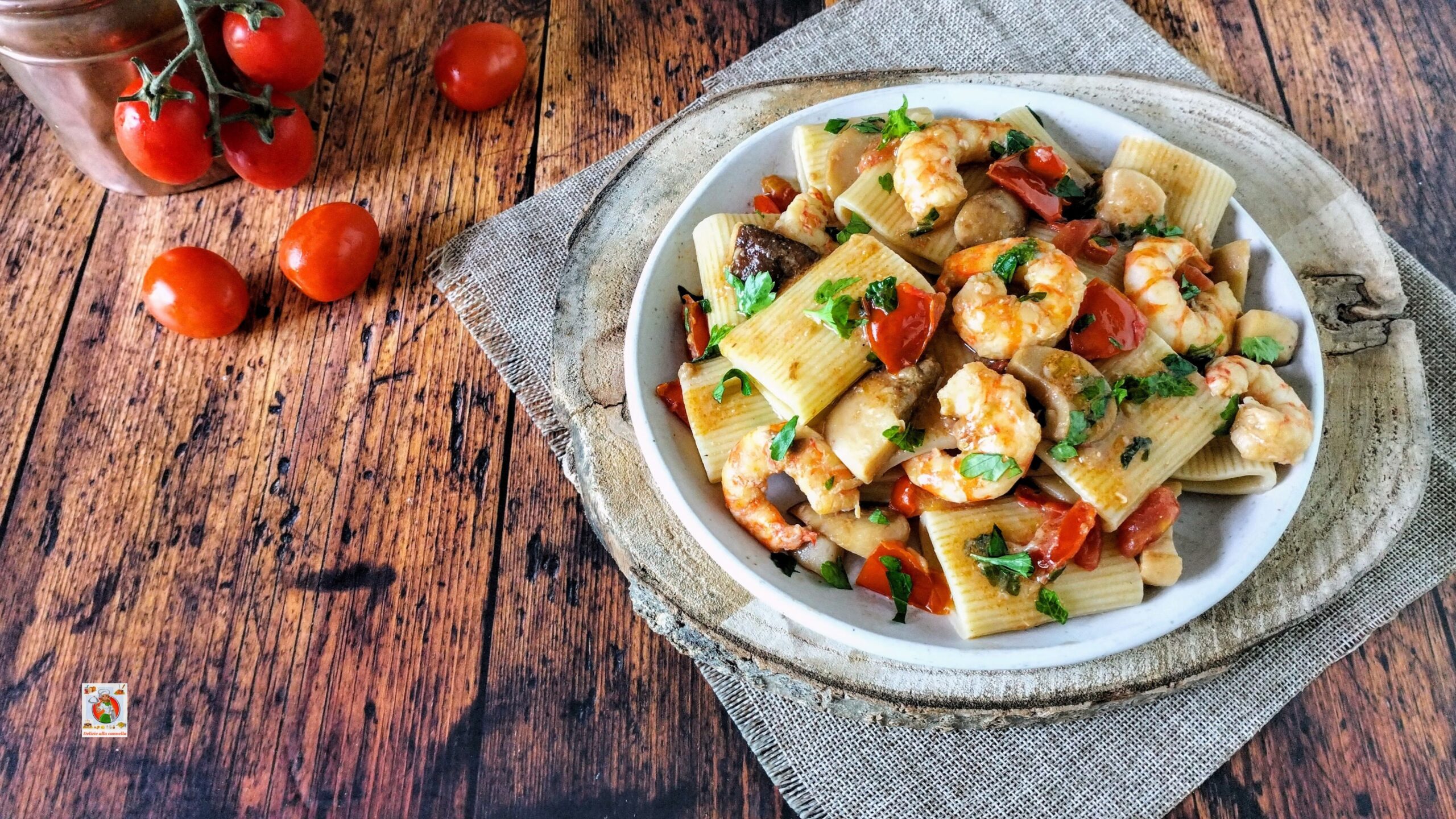 Paccheri met garnalen en eekhoorntjesbrood: een onweerstaanbare ontmoeting tussen zee en bos
