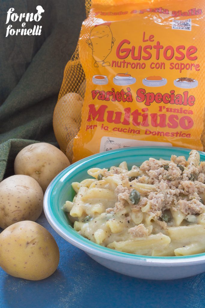 pasta met aardappelcrème en tonijn