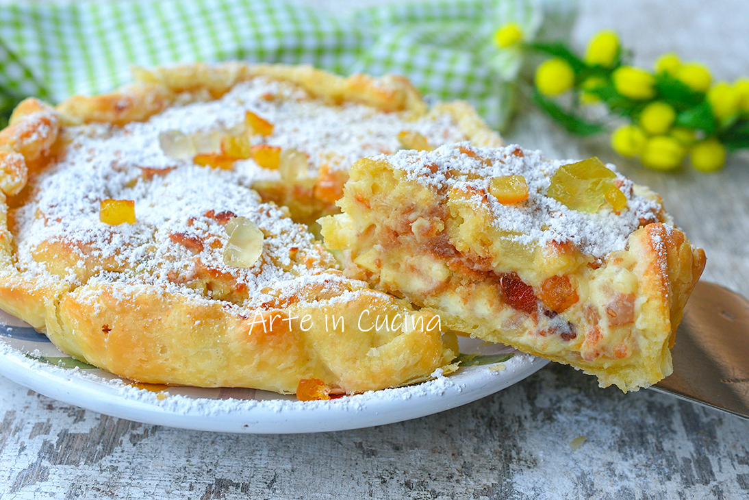 Pastiera met snelle zoete bladerdeeg voor Pasen