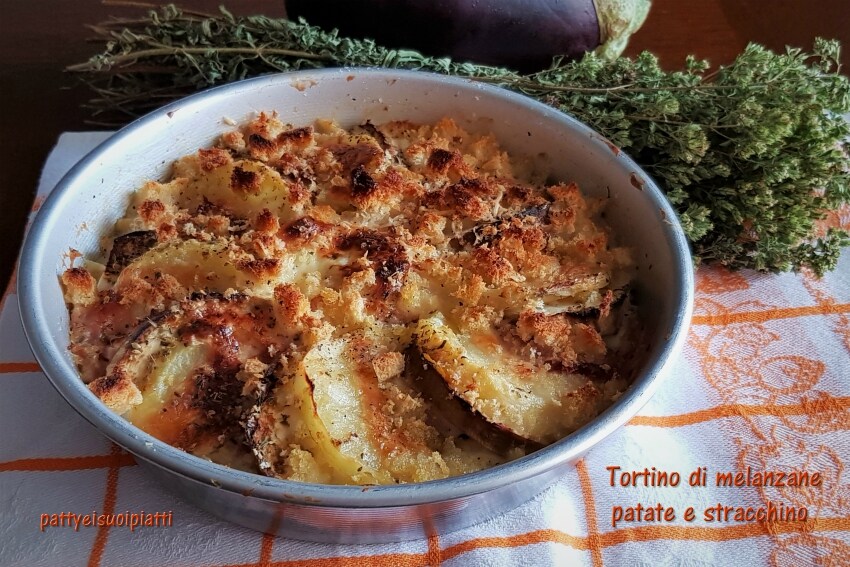 taart van aubergines, aardappelen en stracchino