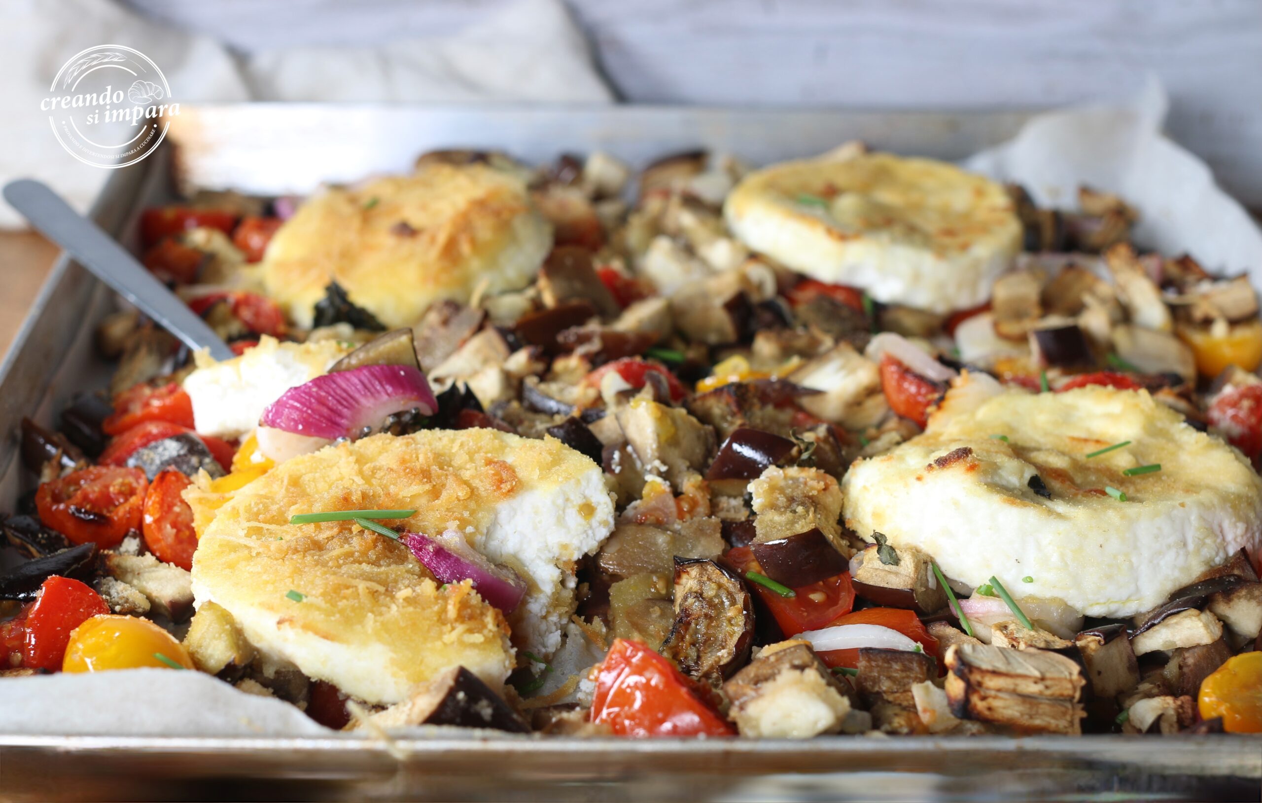 Ricotta medaillons met aubergines