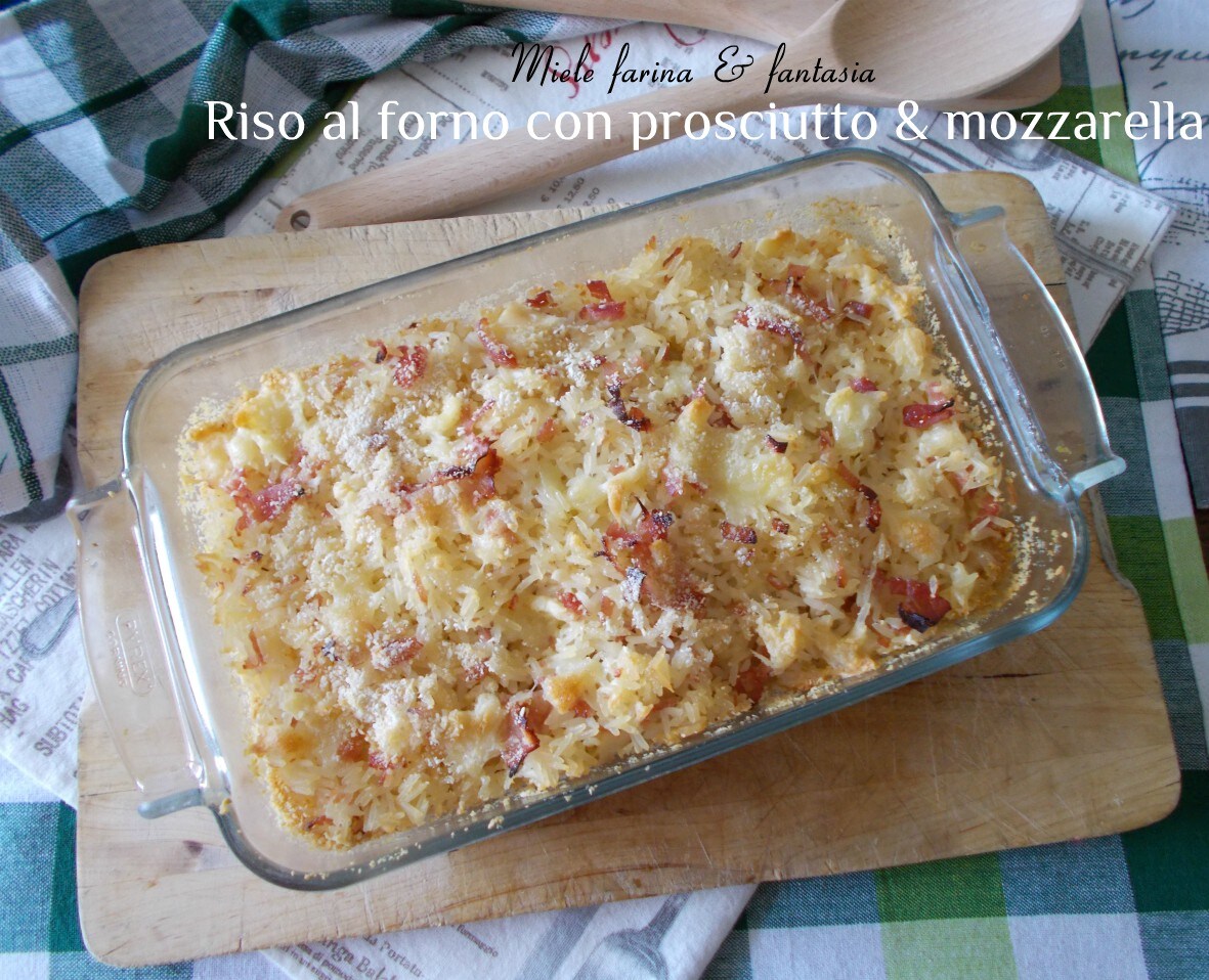 Ovenschotel met rijst, ham en mozzarella