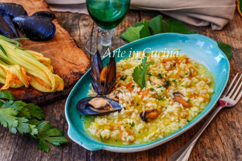 Risotto met mosselen en courgettebloemen snel recept met zeevruchten