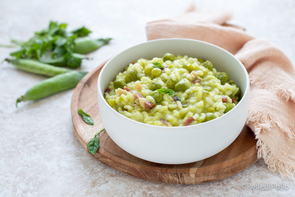 Risotto met erwten, spek en munt