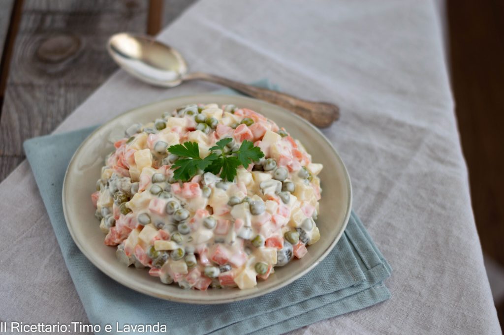Russische salade met ei-vrije mayonaise