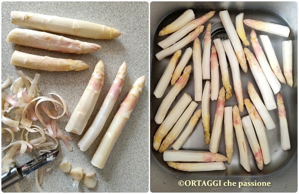 schoonmaken en weken van witte aspergepunten