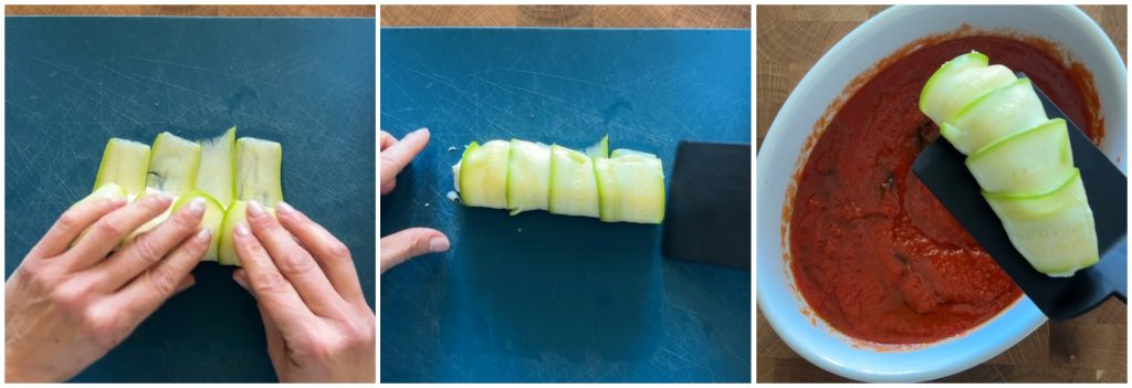 courgetterolletjes in tomatensaus in de magnetron