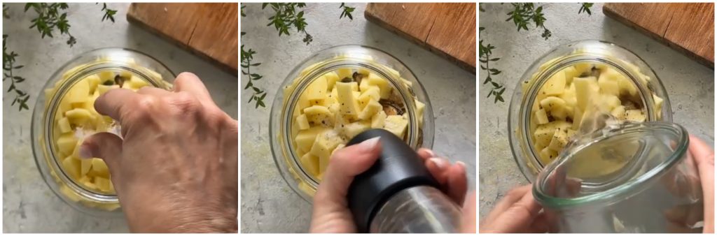 Pasta met aardappelen en mosselen in potkoken