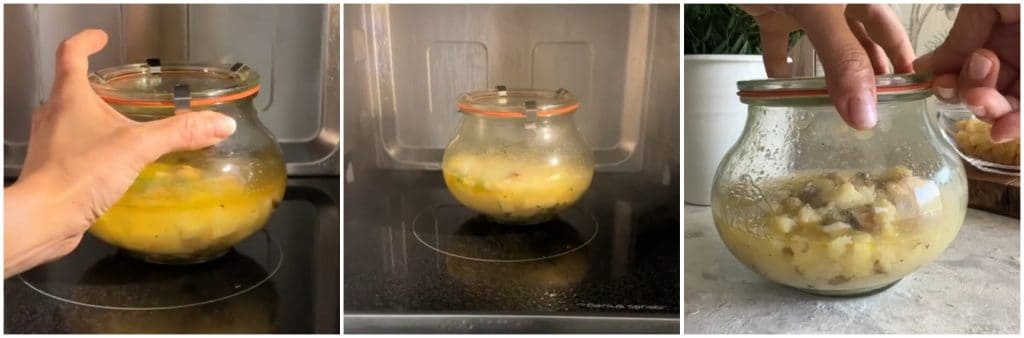 Pasta met aardappelen en mosselen in potkoken