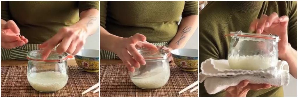 Sushi-rijst in glazen pot
