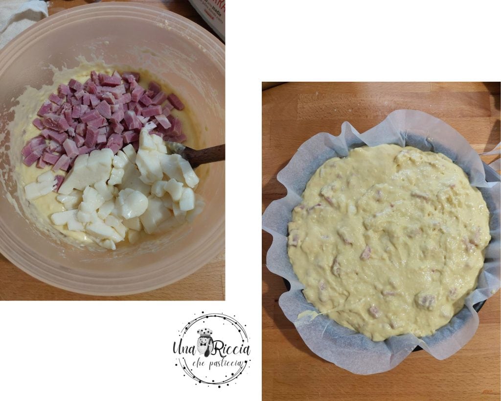 vorm rustieke taart met gekookte ham en scamorza