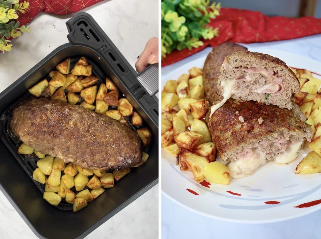 gehaktbrood mortadella en provola heteluchtfriteuse