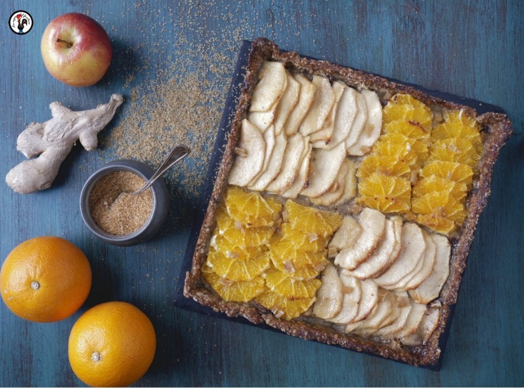 Glutenvrije taart sinaasappels en appels. Recept met peulvruchtenmeel