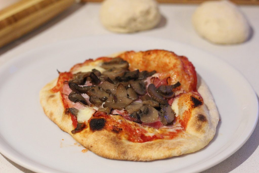 pizza met type 1 en Manitoba meel in een keukenmachine