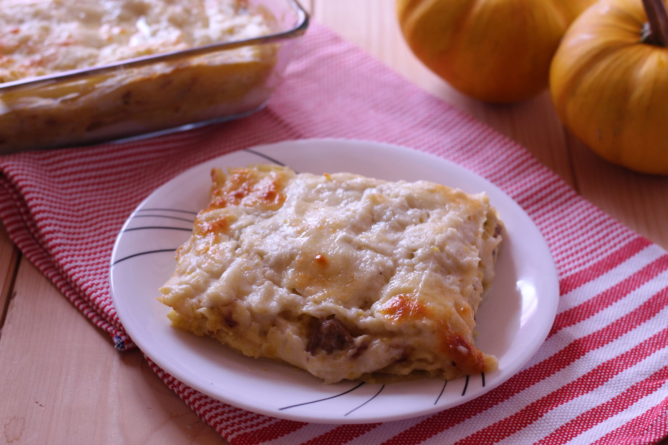 Lasagne met pompoen en worst
