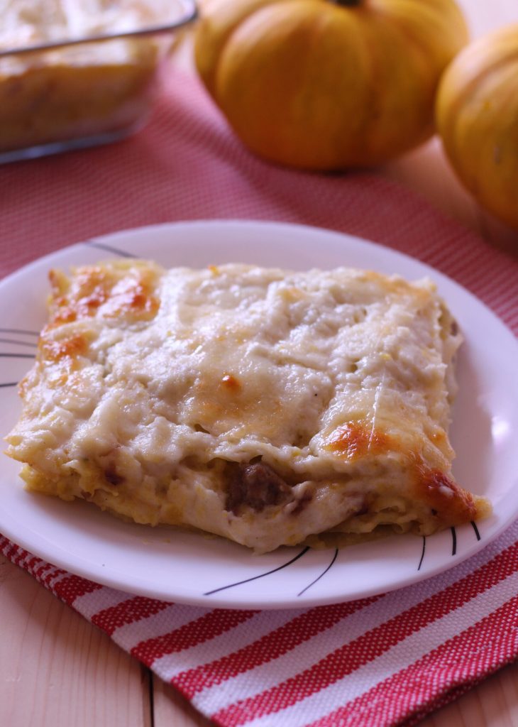lasagne met pompoen en worst