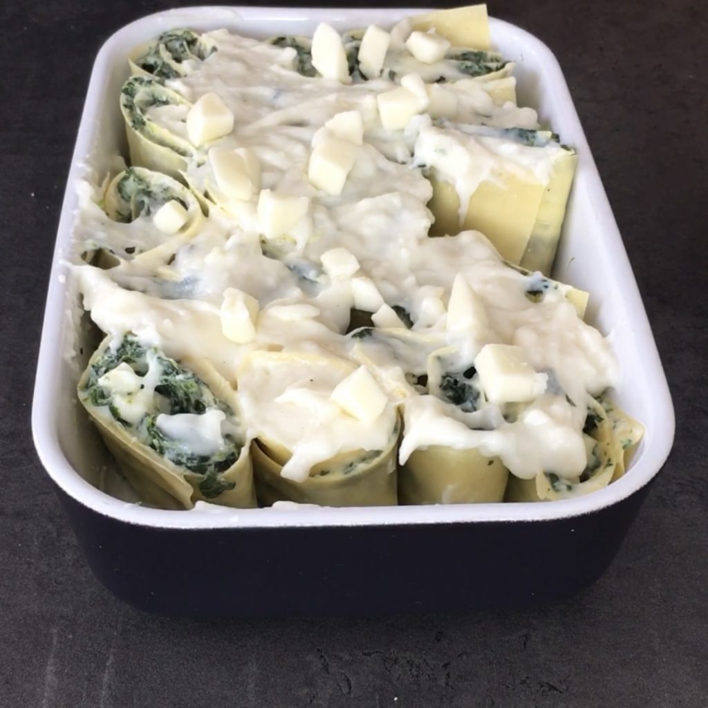 Opgerolde lasagne met spinazie en ricotta