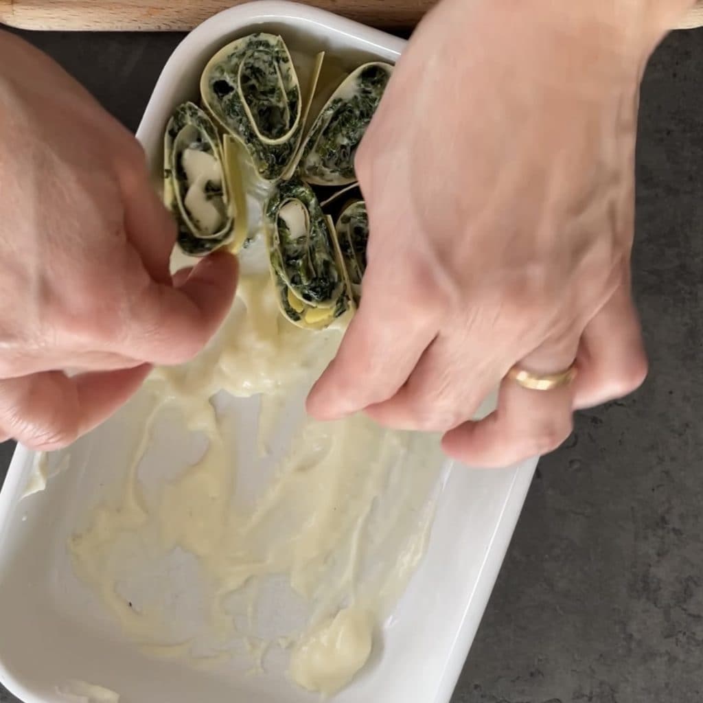Opgerolde lasagne met spinazie en ricotta