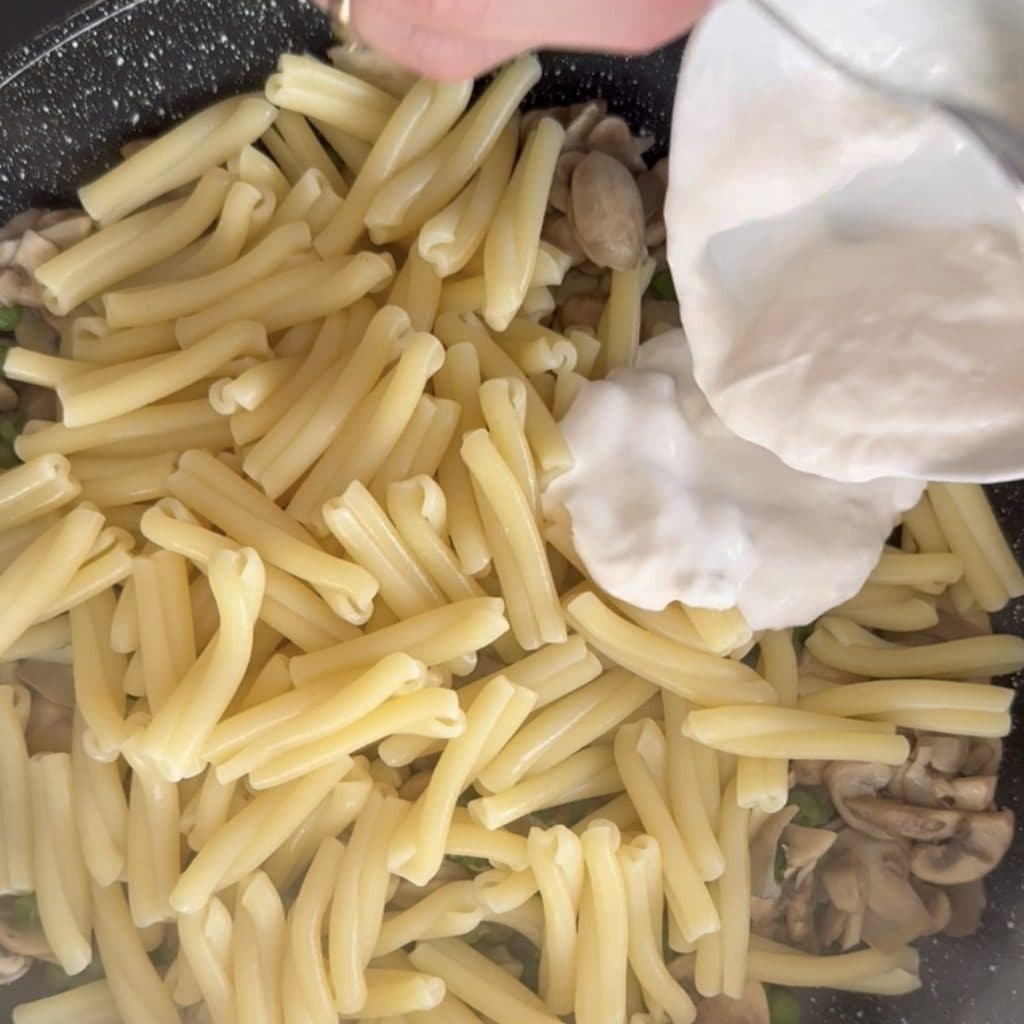 Pasta erwten en champignons