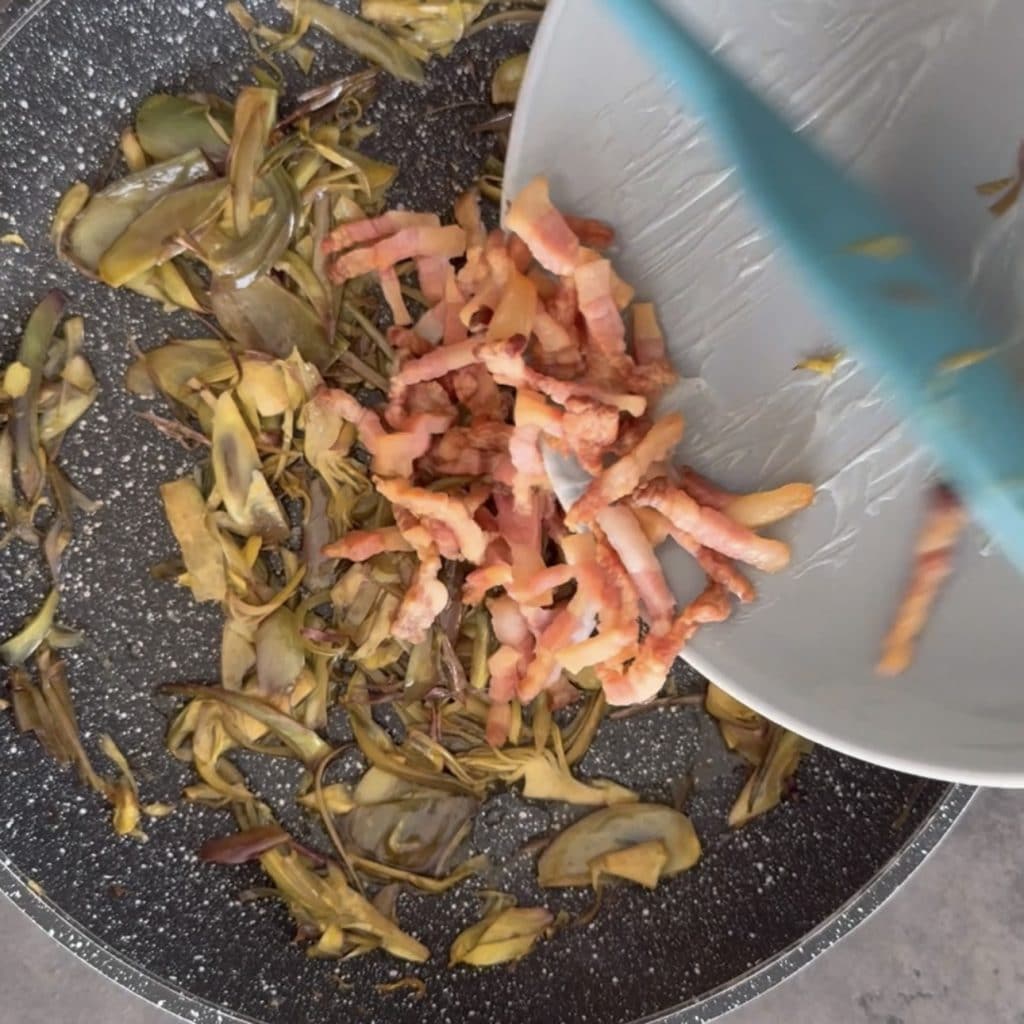 Pasta met artisjokken en guanciale