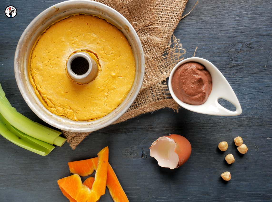 Pompoen en Parmezaanse pudding met cacao en hazelnoten