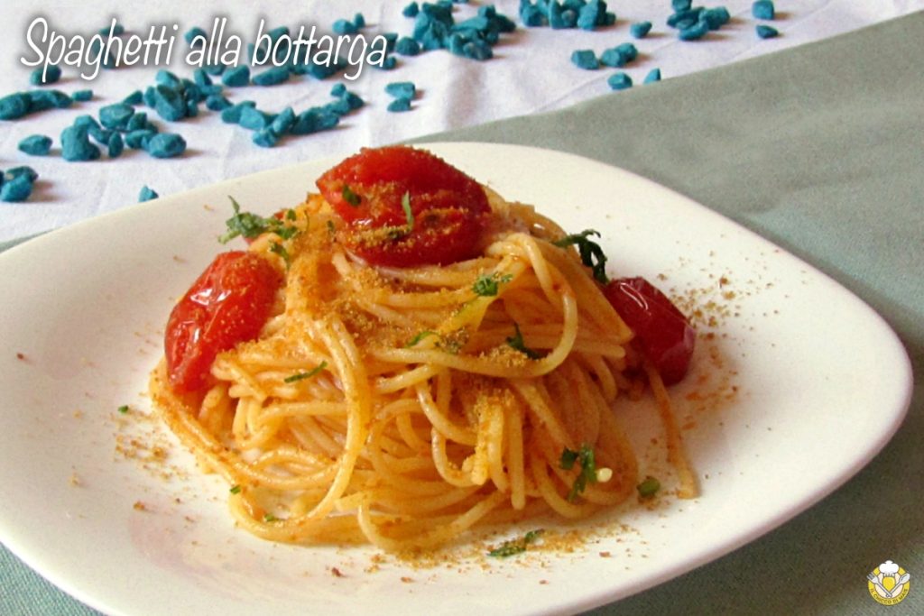 Spaghetti met bottarga en tomaatjes, Sardijns recept, pasta met harder bottarga, il chicco di mais