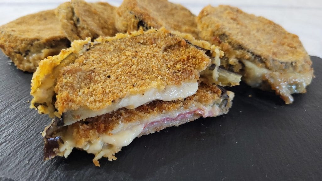 Gevulde Aubergine Schnitzels in heteluchtfriteuse