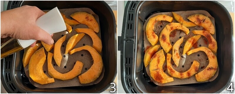 b. de pompoen kruiden met olie, zout en gerookte paprika